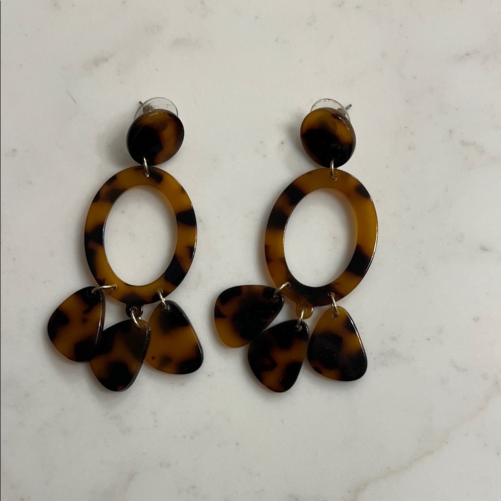 Plastic Plastic Tortoise Shell Dangle Earrings - image 1